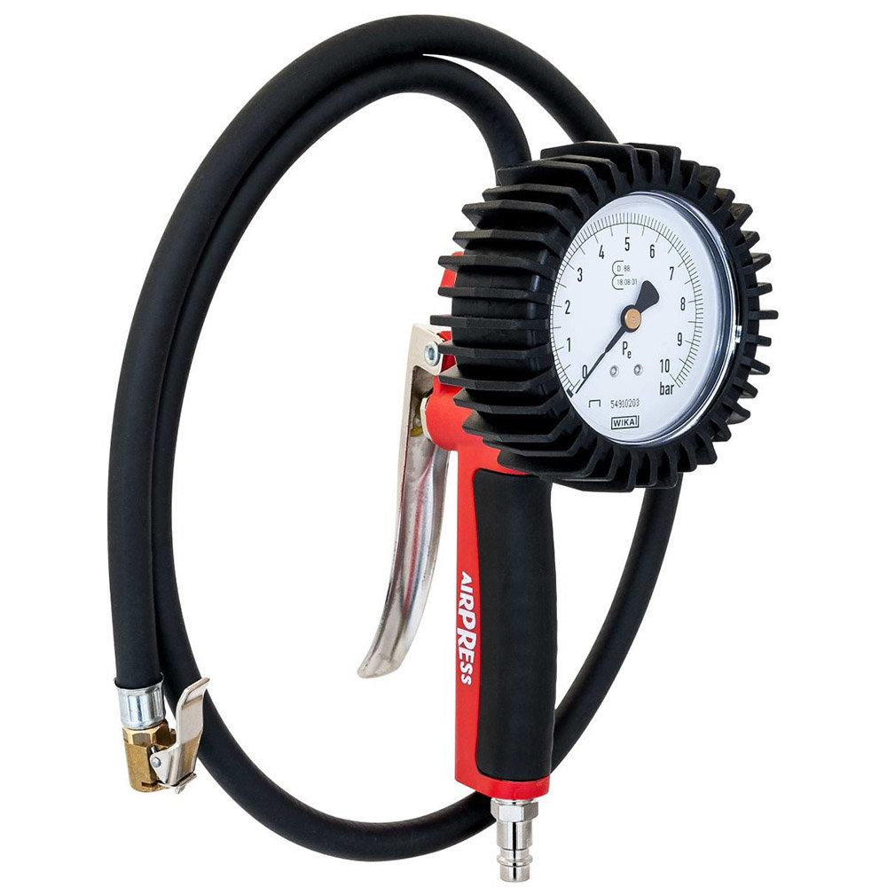 Airpress Professioneller geeichter Reifenfüller - Reifenfüllprüfer mit 100cm Schlauch 42069