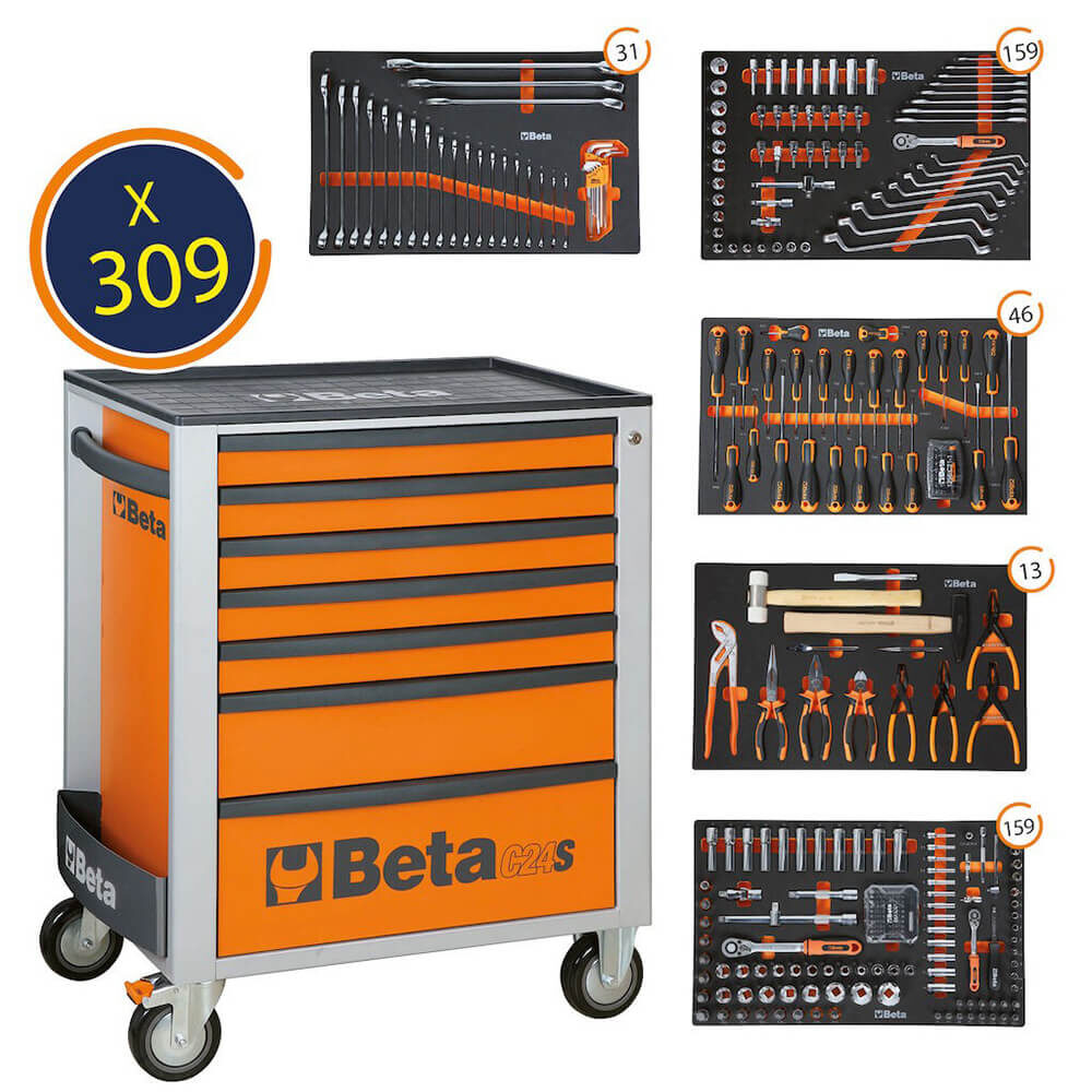 BETA WORKER WERKZEUGWAGEN BW C24S7 Orange + 309TLG SORTIMENT