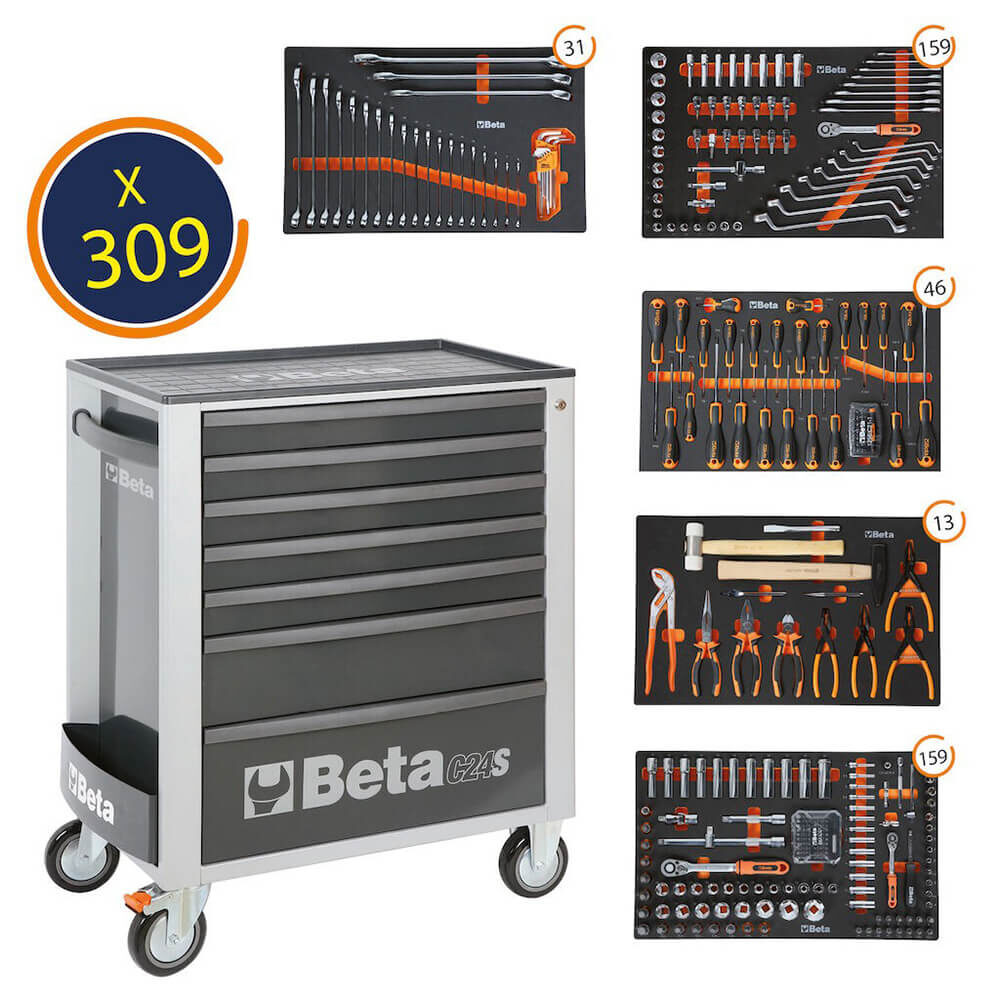 BETA WORKER WERKZEUGWAGEN BW C24S7 Grau + 309TLG SORTIMENT