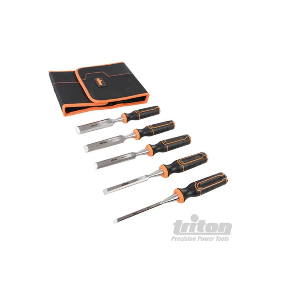Triton Stechbeitelsatz TWCS5 – 5-teilig, Profi-Holzbeitel-Set im Nylon-Etui