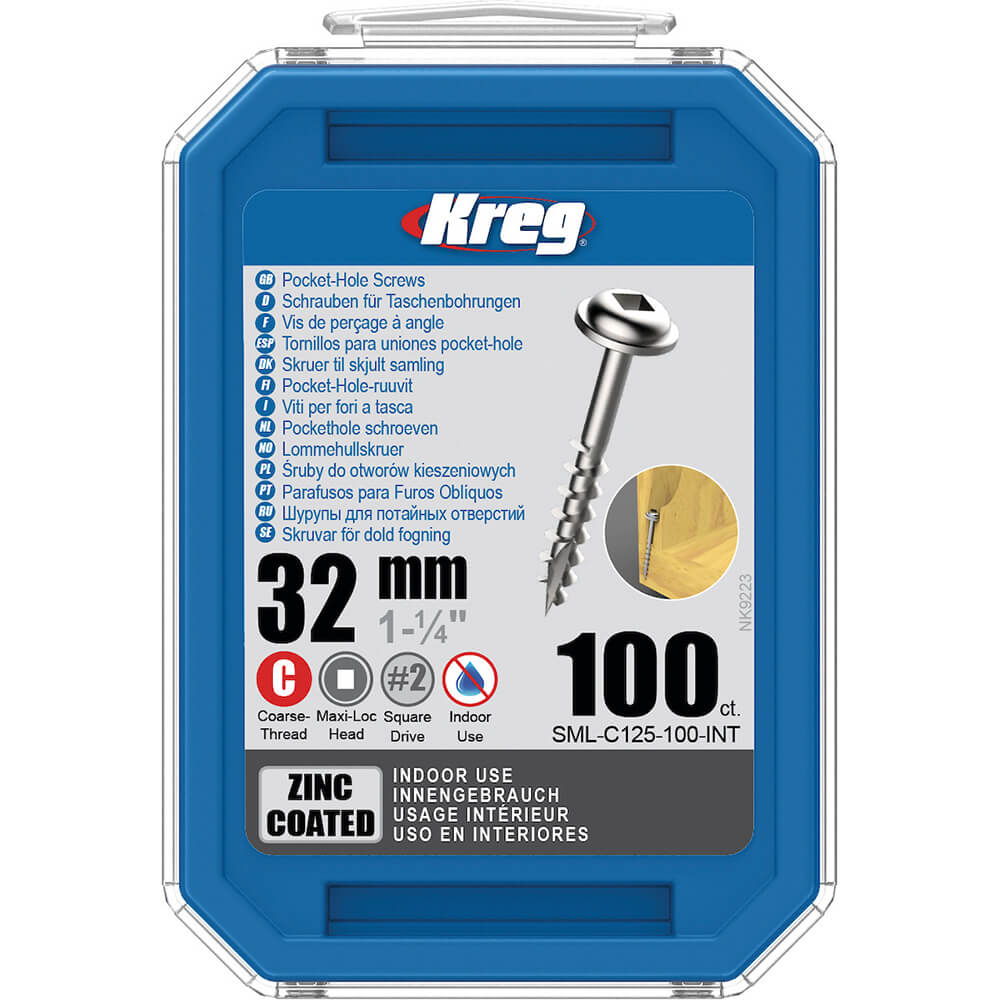 KREG® Verzinkte Taschenlochschrauben - 32mm Grobgewinde, Maxi-Loc, 100 Stück