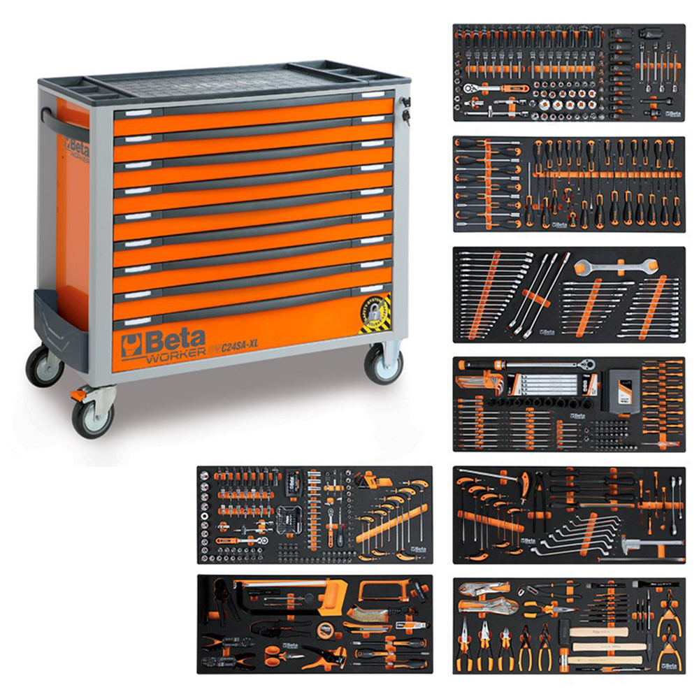 BETA WORKER WERKZEUGWAGEN XL9/E-XXL Orange + 716tlg SORTIMENT