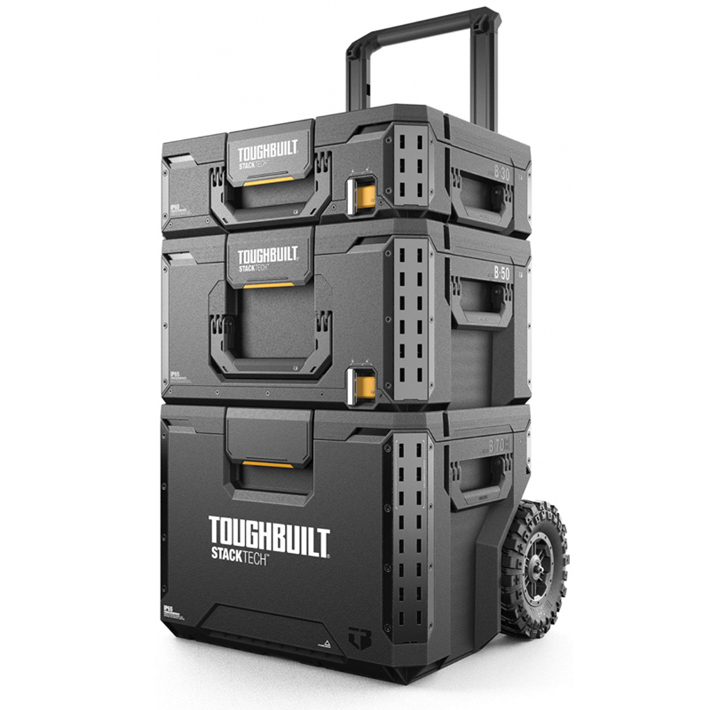 ToughBuilt StackTech fahrbarer Werkzeugkasten „Rollende Profi-Box“ B 566 × T 500 × H 660 mm (Kunststoff/Stahl, IP65, stapelbar, mit Rollen)
