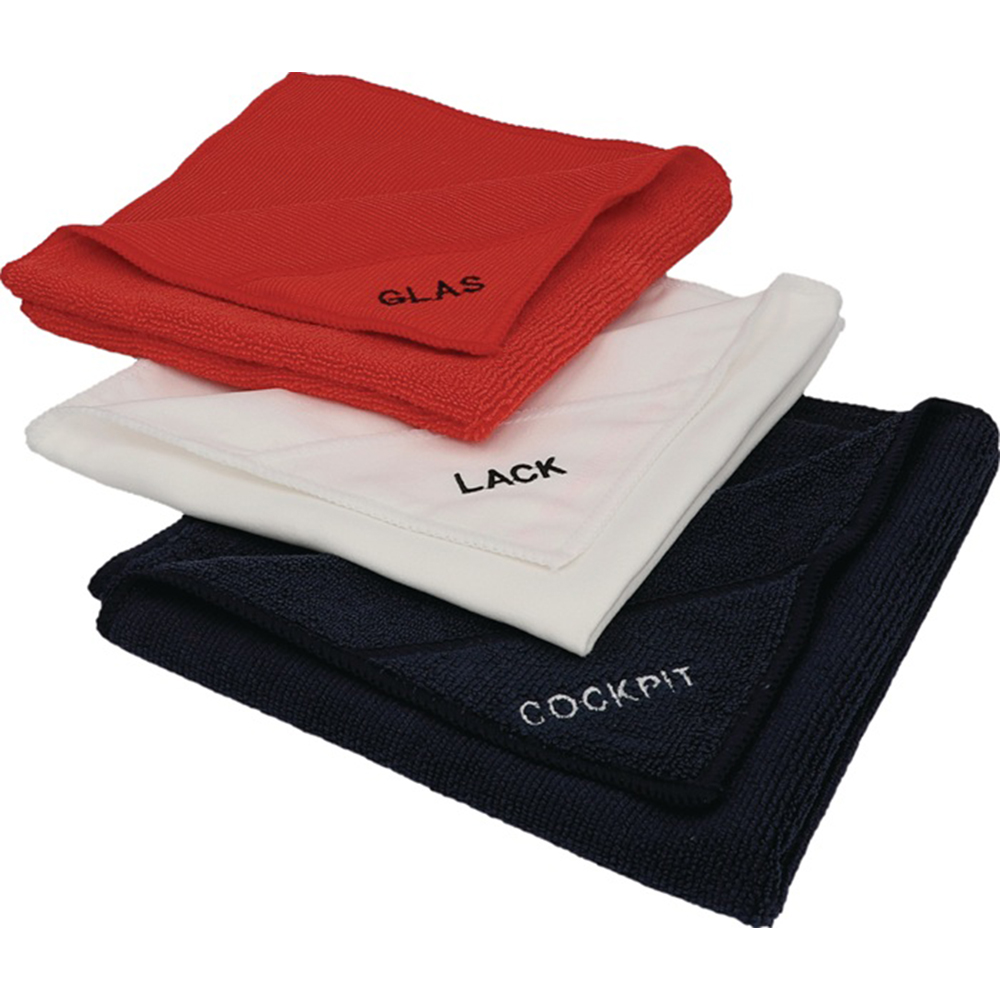 NIGRIN Mikrofasertuch-Set 3-teilig (rot / weiß / schwarz)