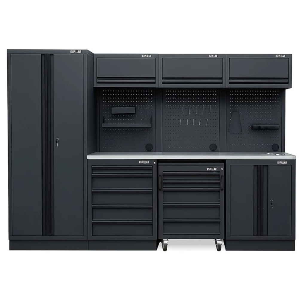 PILLAR Modul-Werkstatteinrichtung mit Edelstahl-Arbeitsplatte 61,5 cm Tiefe