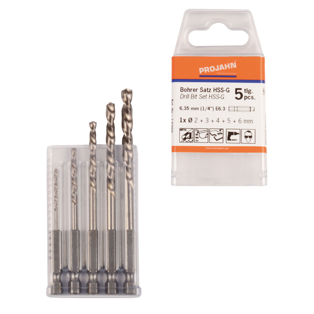PROJAHN Spiralbohrer-Satz HSS-G 1/4" 6-Kant – Metallbohrer Set 5tlg.